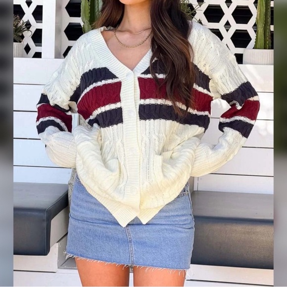 Beginning Boutique oversized Striped Knit cardigan size 4 - Picture 1 of 6